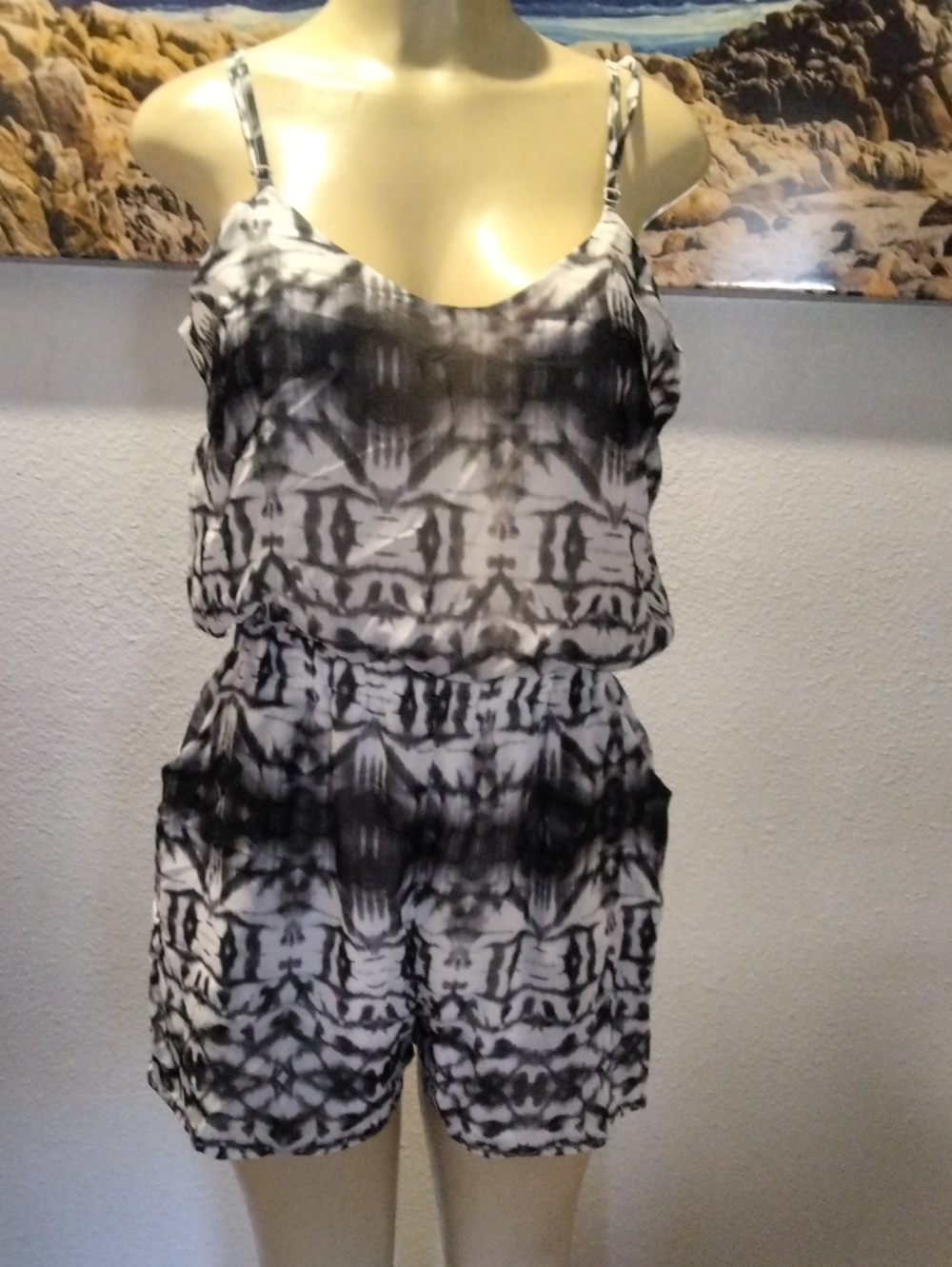 Liberty Love Black & White Tie-Dye Romper with Pockets